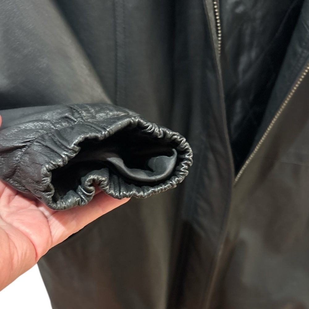 90s MIDDLEBROOK PARK HOODED BLACK LEATHER JACKET OVERSIZED GOTH ROCKABILLY SZ L - Picture 8 of 9
